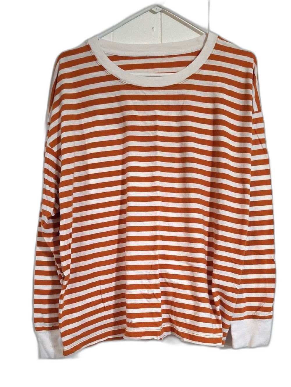 Striped Long Sleeve Tee in White and Rust